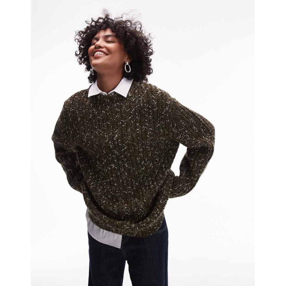 ARKET Tweekleurige gebreide trui van getextureerd wol in kaki-Groen Groen