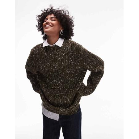 ARKET Tweekleurige gebreide trui van getextureerd wol in kaki-Groen