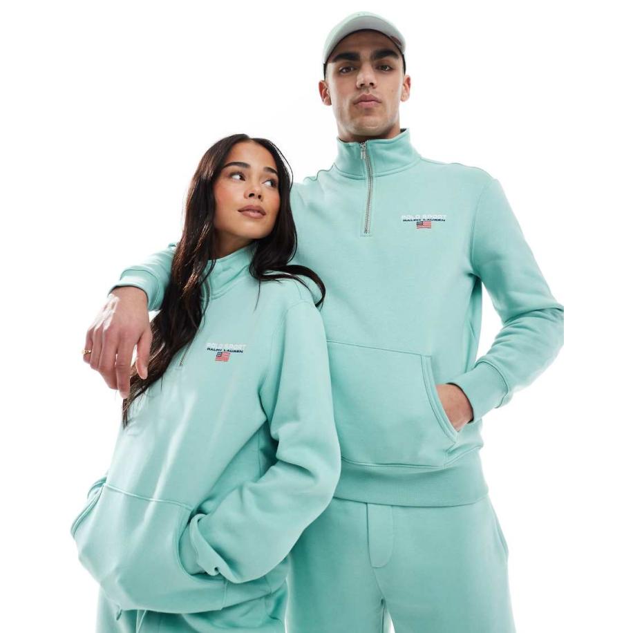 Polo Ralph Lauren - Sport Capsule - Uniseks sweatshirt met klein logo op de borst en korte rits in lichtgroen, deel van co-ord set Groen