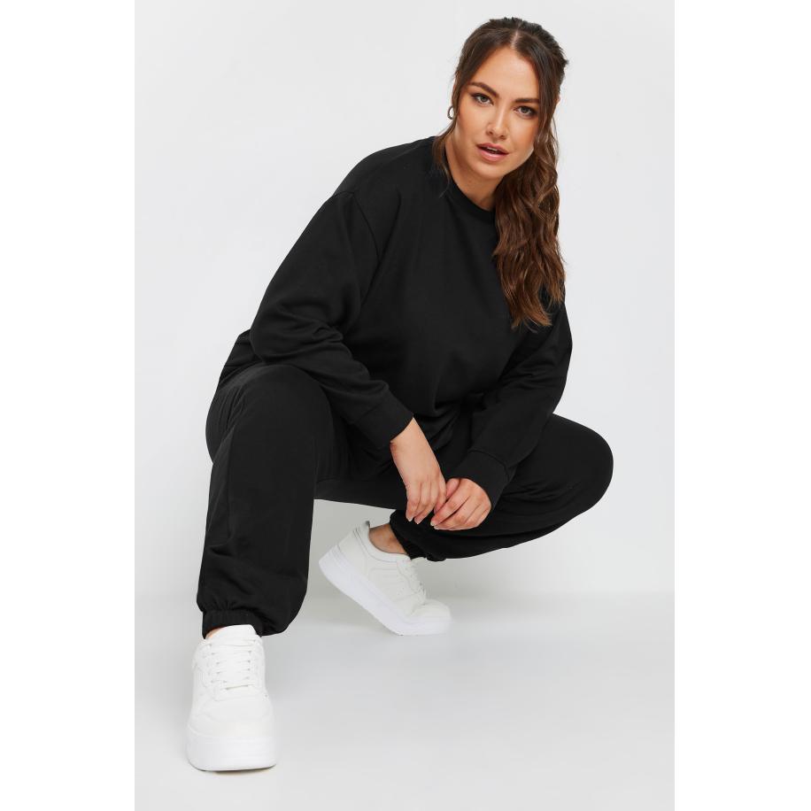 Yours Sweatshirt Van Katoenmix Met Ronde Hals En Elastische Boorden In Zwart Size 62-64 Zwart