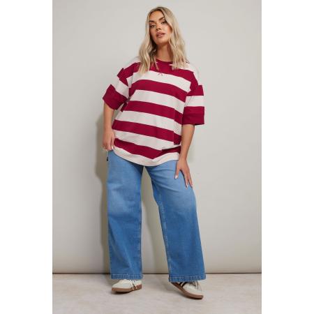 Yours Sweatshirt Met Strepenprint En Korte Mouwen In Rood/Wit Size 46