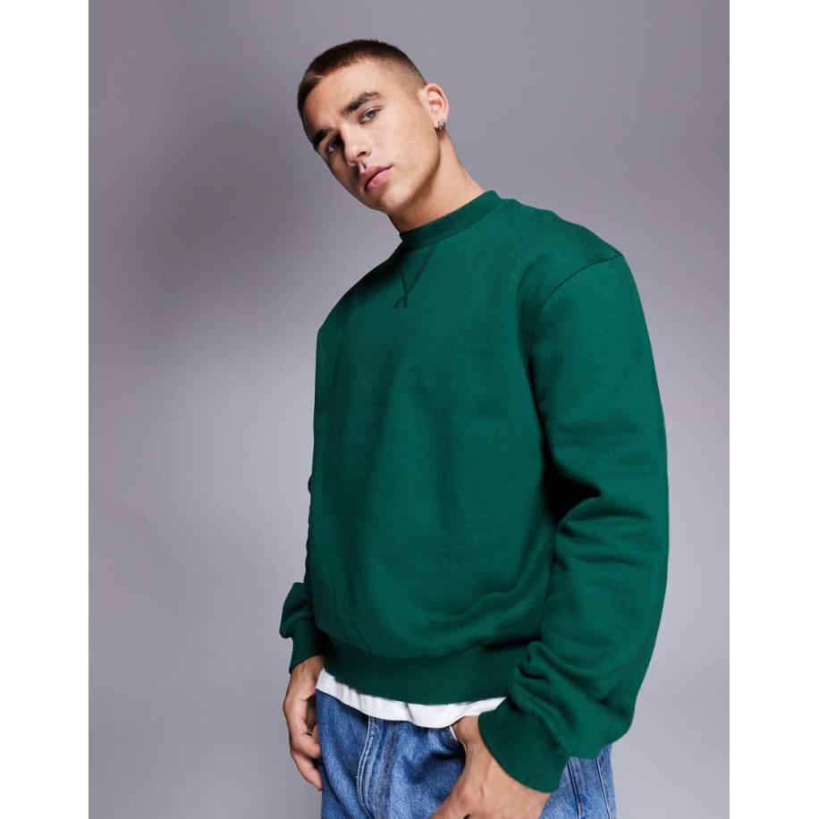 ASOS DESIGN - Recht oversized sweatshirt van premium 400gsm zware stof in donkergroen Groen
