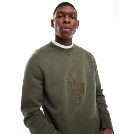 Polo Ralph Lauren - Dubbelgebreid sweatshirt in donkergroen met groot spelerslogo in dezelfde tint