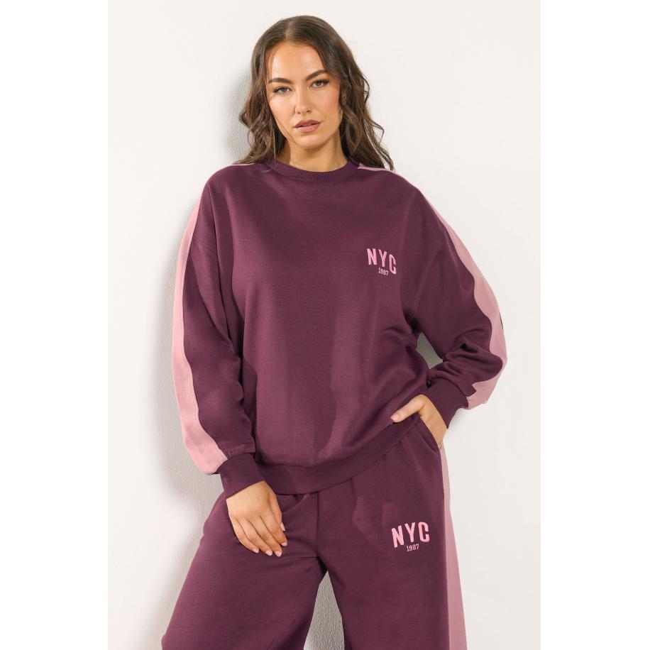 Yours Bordeauxrood 'Nyc' Sweatshirt Met Zijstreep Size 66-68 Rood