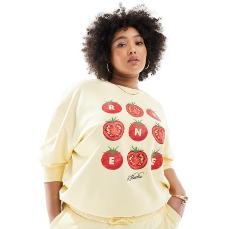 Renee Studio Exclusives Sweatshirt met logoprint in botergeel, deel van co-ord set
