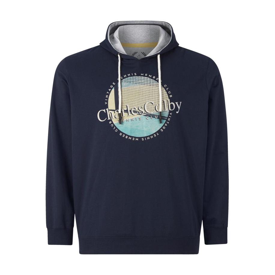 Charles Colby Hooded Sweatshirt donkerblauw, Bedrukt Blauw