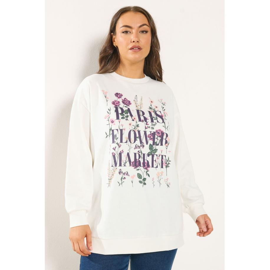 Yours Wit 'Paris Flower Market' Sweatshirt Met Bloemenprint Size 66-68 Wit