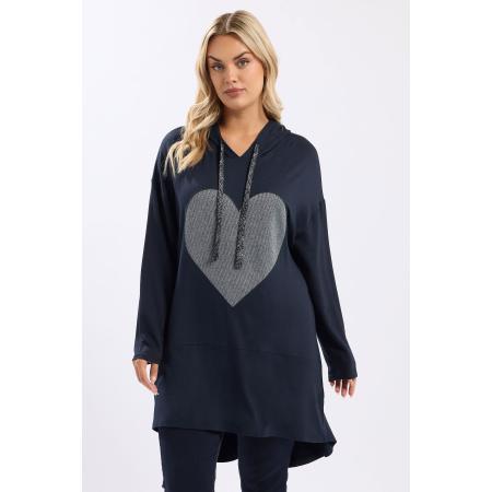 Yours Curve Blauwe Longline Hoodie Met Hartjesprint Size 58-60