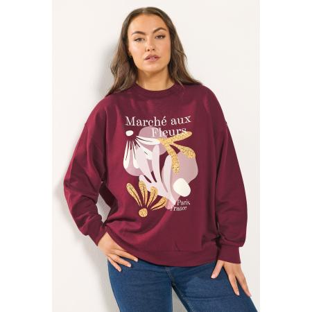 Yours Bordeauxrood 'Marche Aux Fleurs' Sweatshirt Size 66-68
