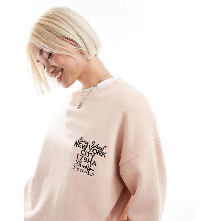 Daisy Street Oversized sweatshirt met grafische print in perzik met wassing-Roze Roze