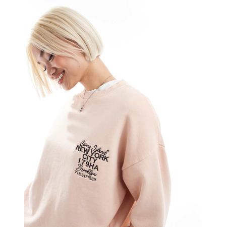 Daisy Street Oversized sweatshirt met grafische print in perzik met wassing-Roze