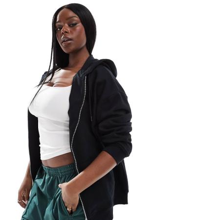 ASOS DESIGN Curve Oversized hoodie met ritssluiting in zwart