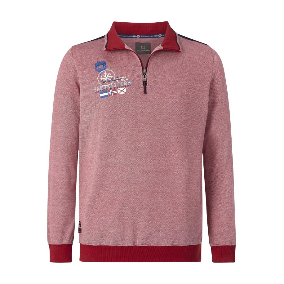 Jan Vanderstorm Half-Zip Sweater rood, Effen Rood