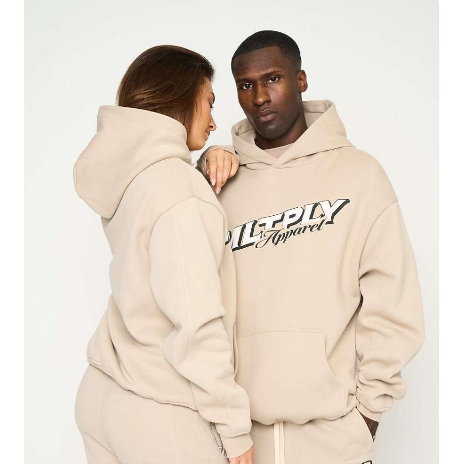 Multiply Apparel - Union - Oversized hoodie met print in taupe-Neutraal Multicolor