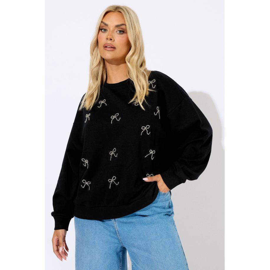 Yours Curve Zwarte Strik Voorkant Sweatshirt Size 48 Zwart