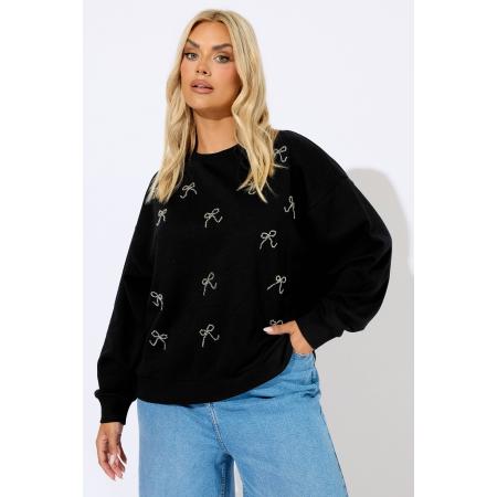 Yours Curve Zwarte Strik Voorkant Sweatshirt Size 48