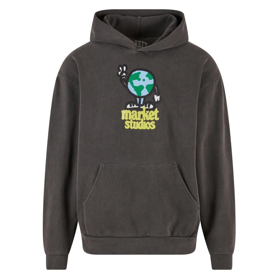 MARKET Sweatshirt World Peace lichtblauw / smaragd / zwart / wit Zwart