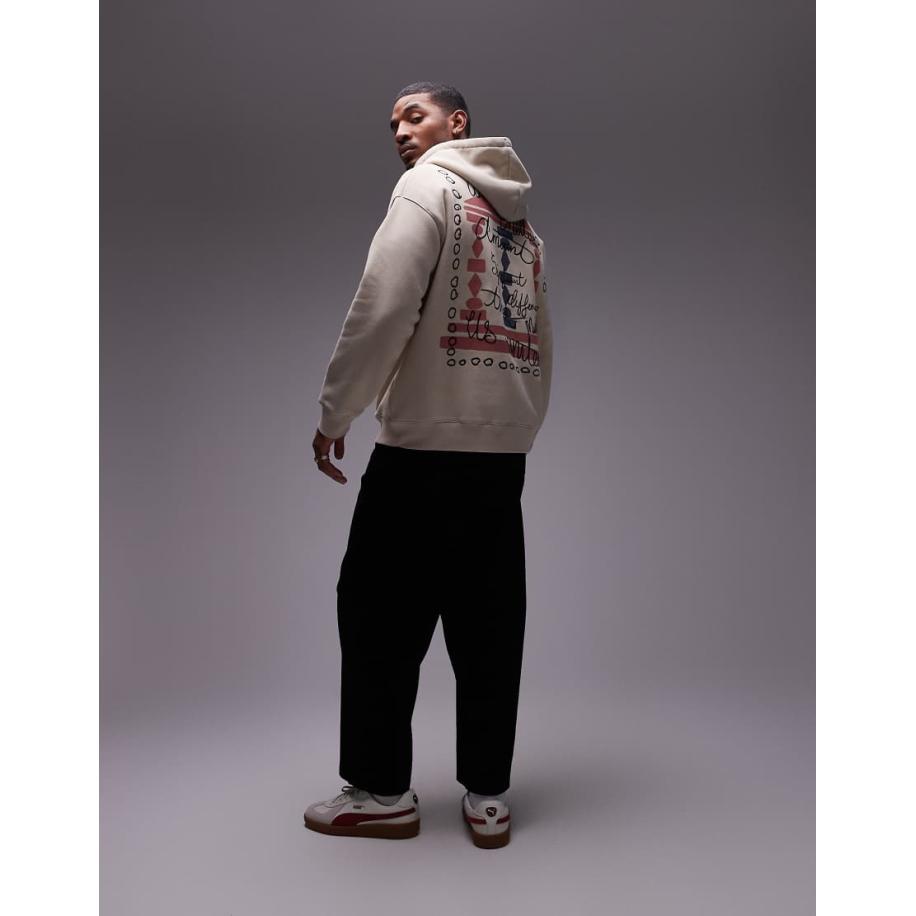 Topman - Oversized hoodie met borduursel en print in stone met wassing-Neutraal Multicolor