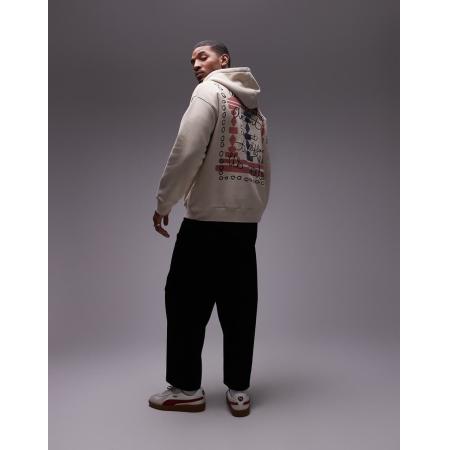 Topman - Oversized hoodie met borduursel en print in stone met wassing-Neutraal