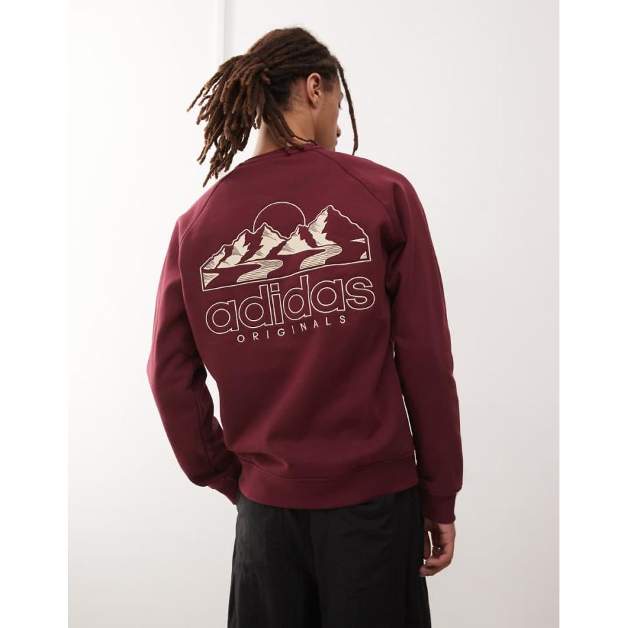 adidas Originals - Sweatshirt met bergprint in bordeauxrood Rood