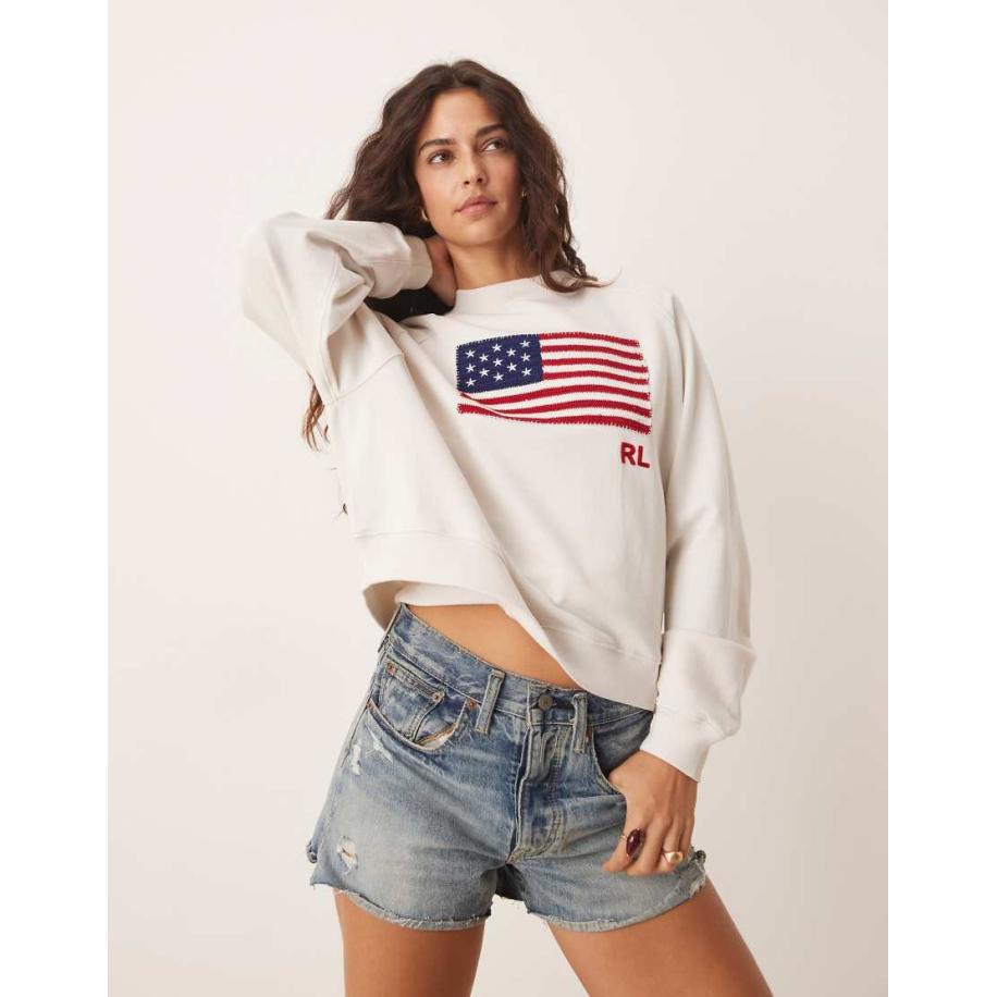 Polo Ralph Lauren Sweatshirt met vlagprint in gebroken wit Wit