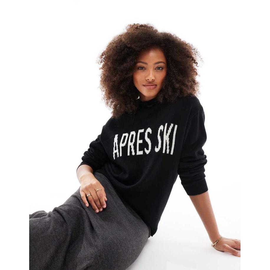 Threadbare Gebreide hoodie met Apres Ski-print in zwart Zwart