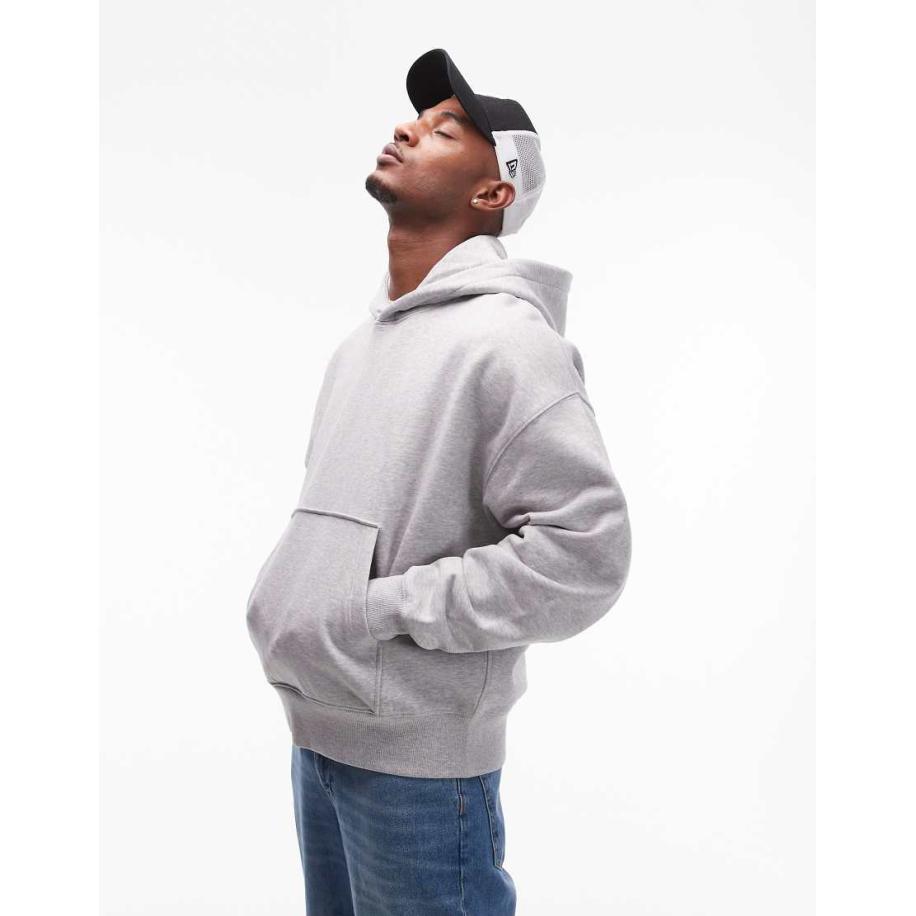 Topman - Premium - Oversized hoodie van zware stof in gemêleerd grijs Grijs