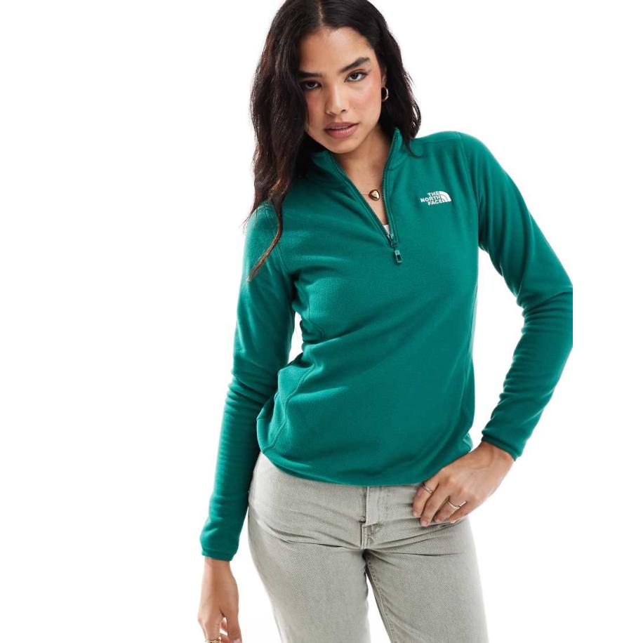 The North Face Glacier Fleece met kwart rits en logo in groen Groen