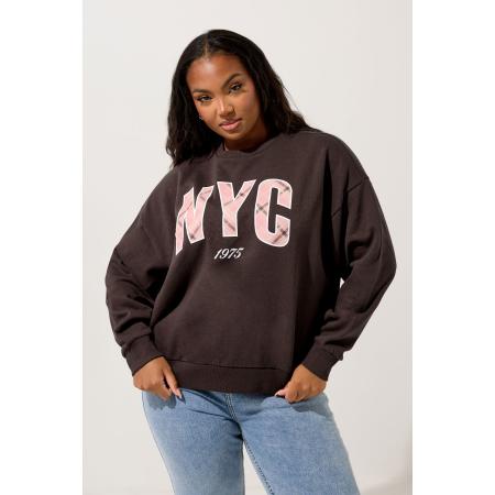Yours Curve Bruin 'Nyc' Geruit Sweatshirt Size 42