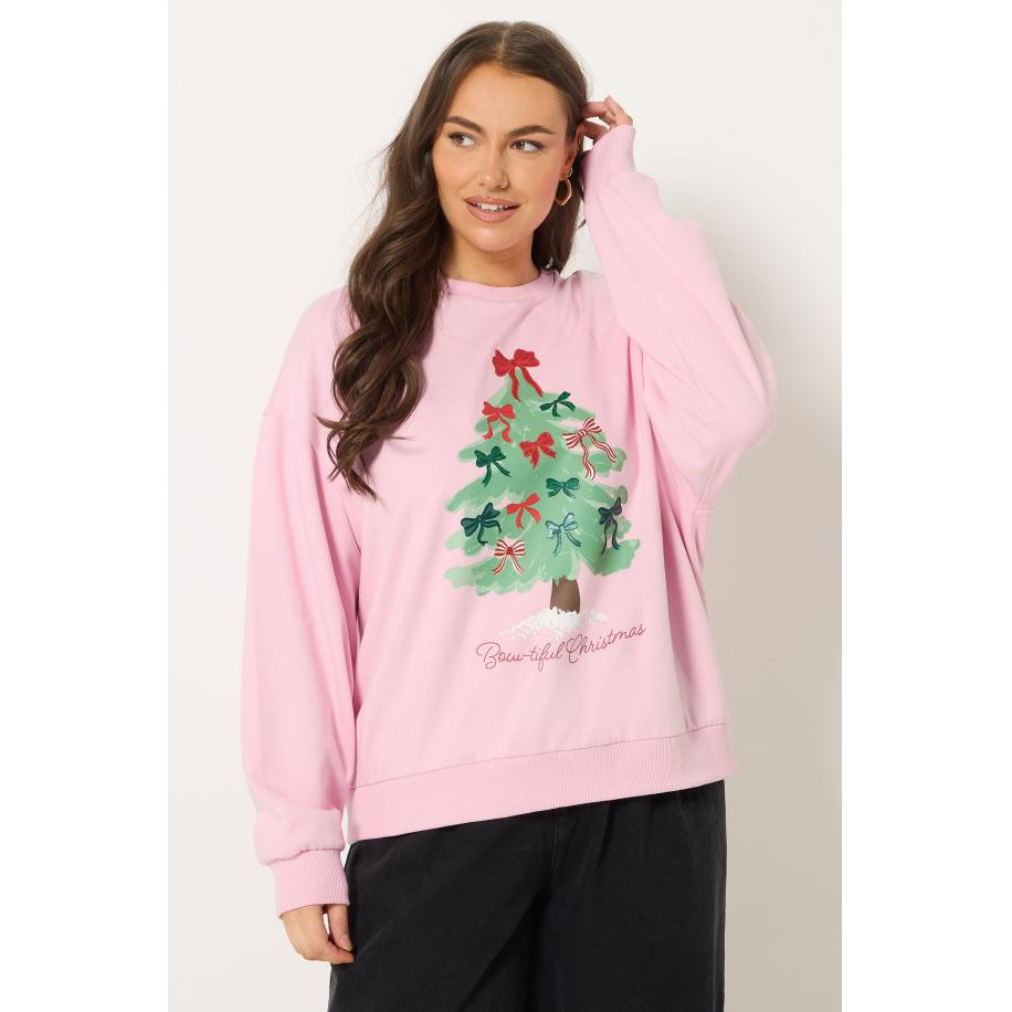 Yours Curve Roze Strik Kerstboom Nieuwigheid Sweatshirt Size 62-64 Roze