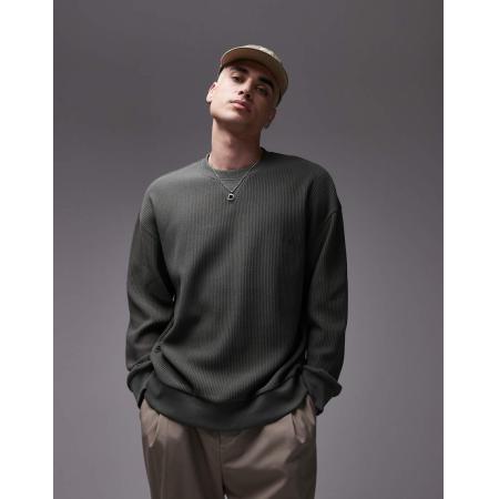 Topman - Ottoman Crew - Oversized sweatshirt in donkergroen