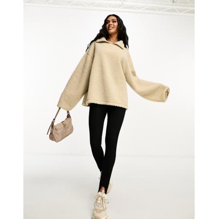 ASOS DESIGN Oversized borgfleece met halve rits in neutraal