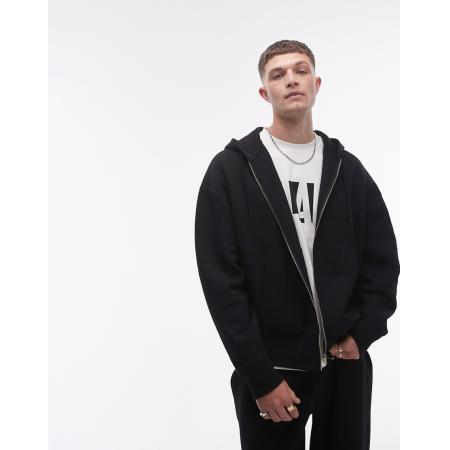 Topman - Oversized hoodie met rits in zwart