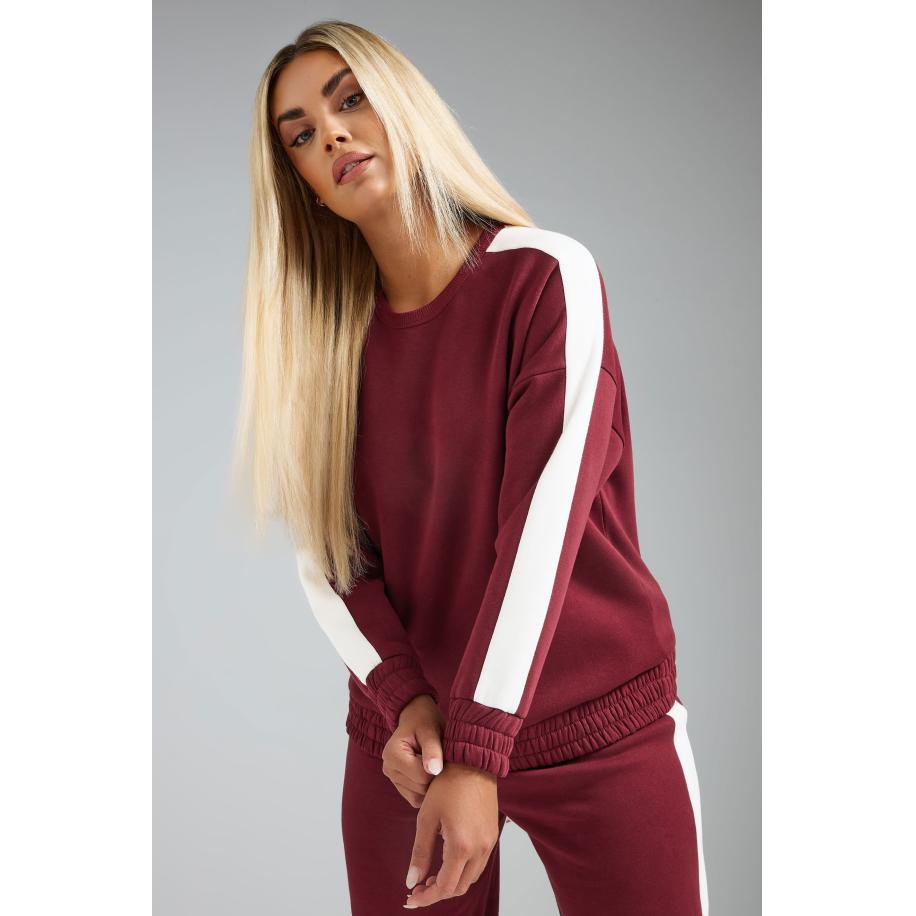 Limited Collection Sweatshirt Met Zijstreep Op De Mouwen In Bordeauxrood Size 54-56 Rood