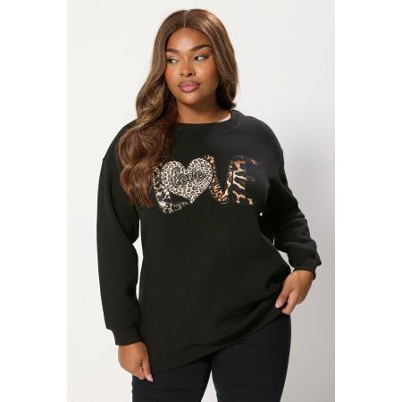 Yours Curve Zwart Luipaard Hart Sweatshirt Size 58-60