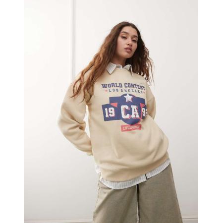 Daisy Street Oversized sweatshirt met 1992-print in naturel-Neutraal
