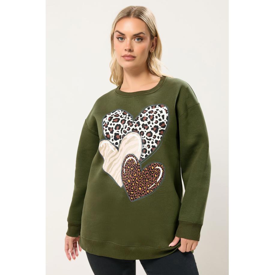 Yours Curve Kakigroen Sweatshirt Met Luipaardprint En Hartjes Size 58-60 Groen