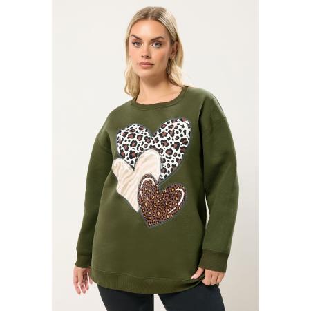 Yours Curve Kakigroen Sweatshirt Met Luipaardprint En Hartjes Size 58-60