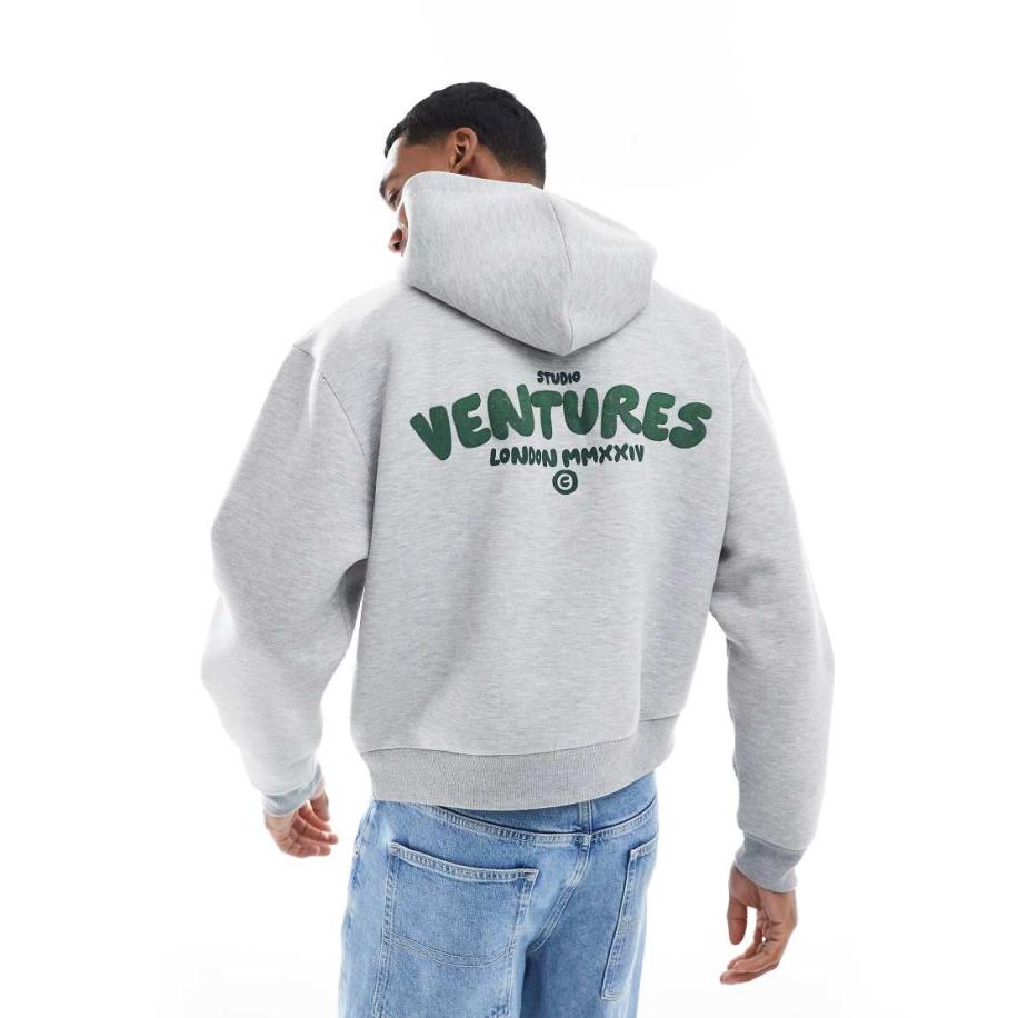 ASOS DESIGN - Rechte hoodie met print in gemêleerd grijs Grijs