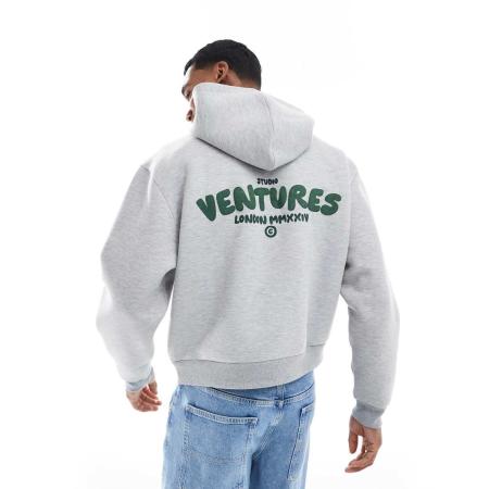 ASOS DESIGN - Rechte hoodie met print in gemêleerd grijs