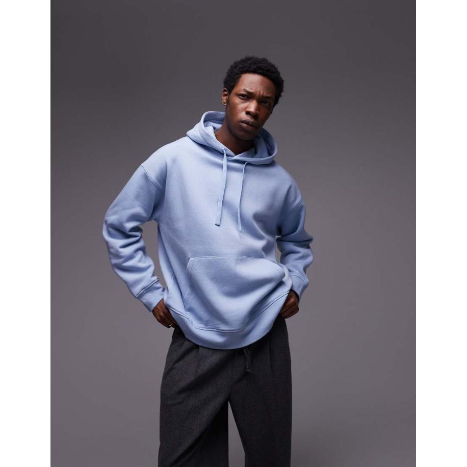 Topman - Hoodie met oversized pasvorm in middenblauw Blauw