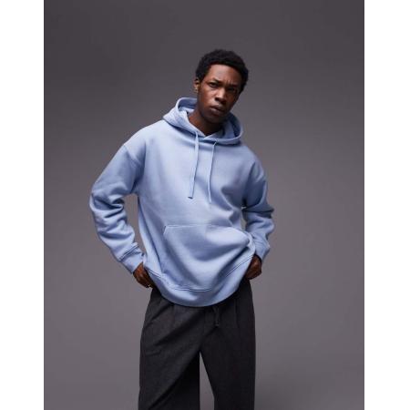 Topman - Hoodie met oversized pasvorm in middenblauw