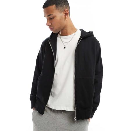 Jack & Jones - Oversized hoodie met rits van 400gsm zware stof in zwart