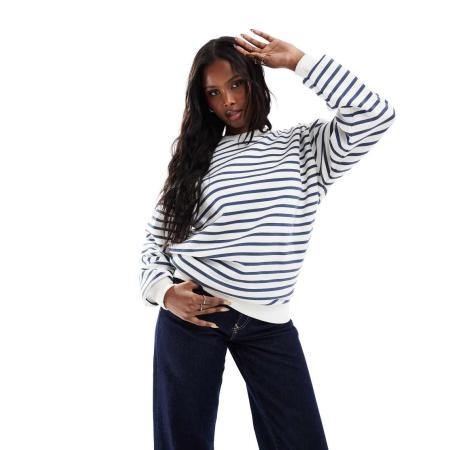 Daisy Street Oversized gestreept sweatshirt in blauw en wit-Veelkleurig