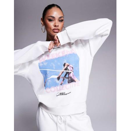 Weekend Collective Sweatshirt met textuur en runner-print, deel van co-ord set-Wit