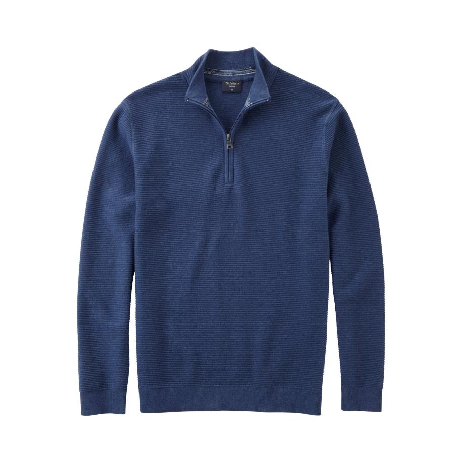 OLYMP Casual Half-Zip Sweater blauw, Gestructureerd Blauw