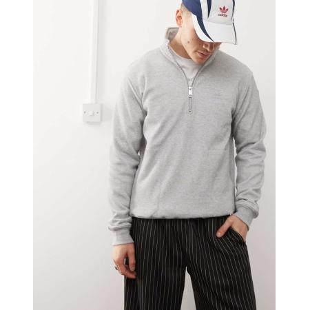adidas Originals - Trefoil Essentials - Sweater van wafelstof met 1/4 rits in grijs
