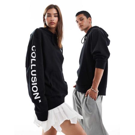 COLLUSION - Unisex hoodie met logo in zwart-Neutraal