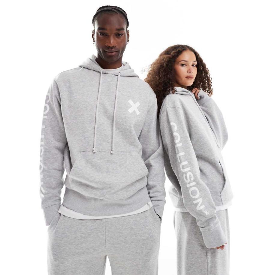 COLLUSION Unisex - Hoodie met logo in gemêleerd grijs, deel van co-ord set Grijs
