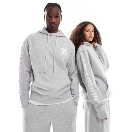 COLLUSION Unisex - Hoodie met logo in gemêleerd grijs, deel van co-ord set